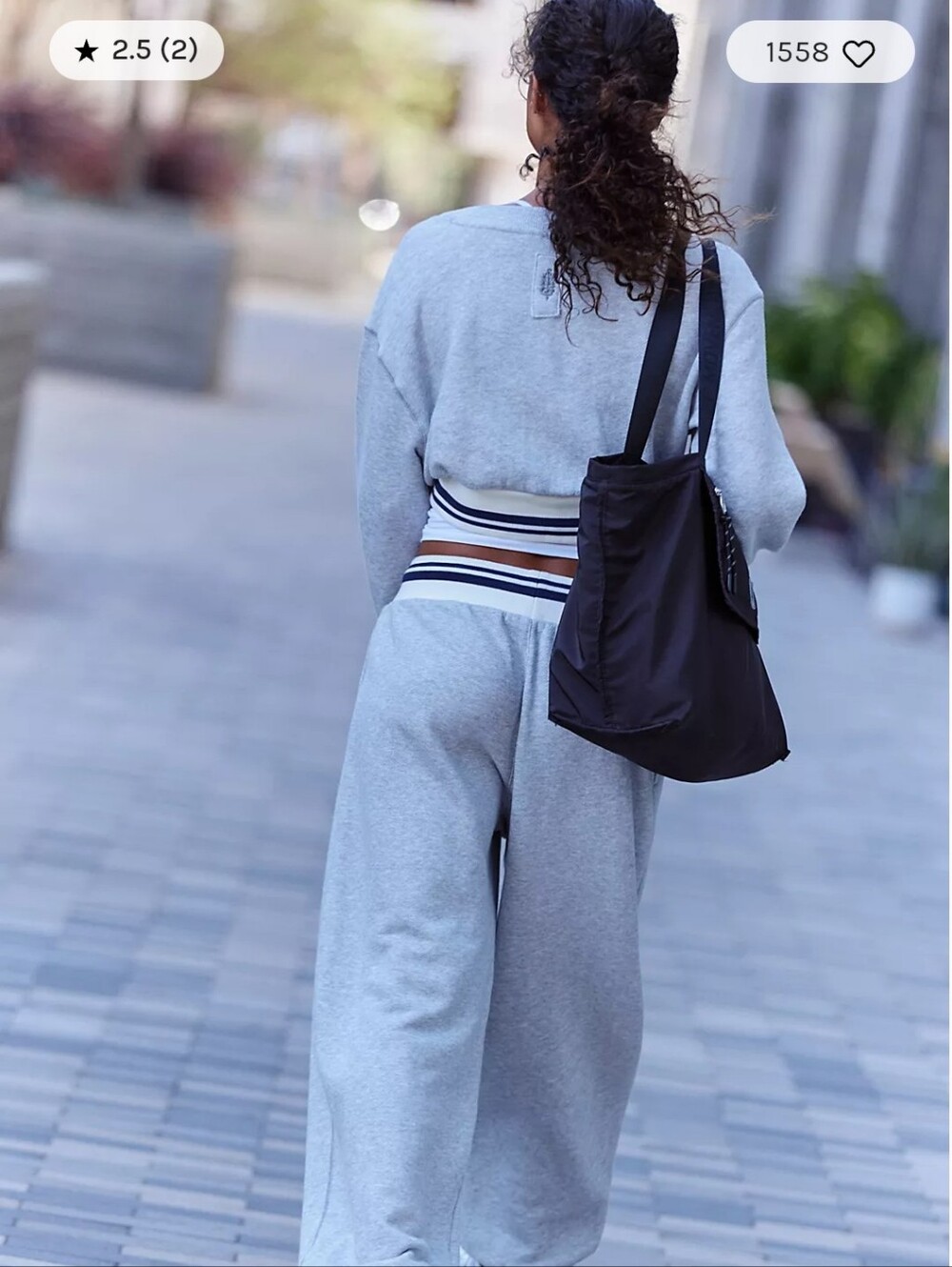 Free People Heather Grey Combo, Sweater And  Sweatpants with Striped Waistband